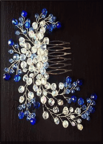Кристална украса за коса в синьо гребен модел Something Blue